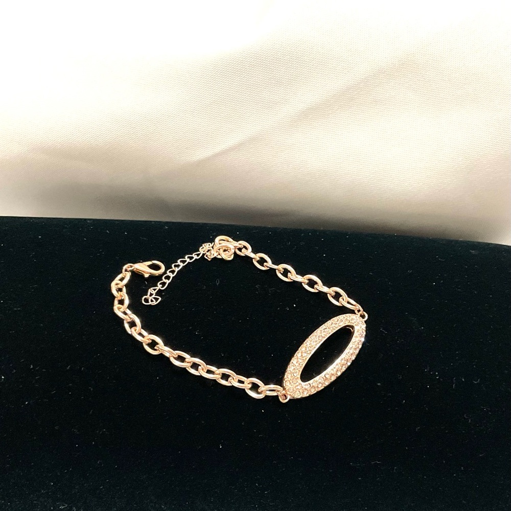 Rose Gold Tone Rhinestone Chained Bracelet